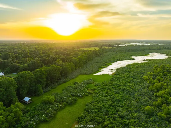 a view of a lake with a city