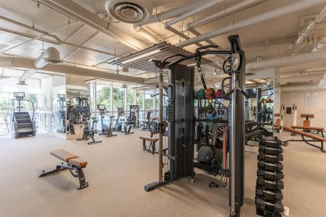 a view of a room with gym equipment