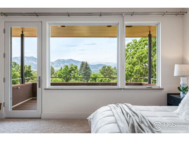 a view of a bedroom with a bed and a window