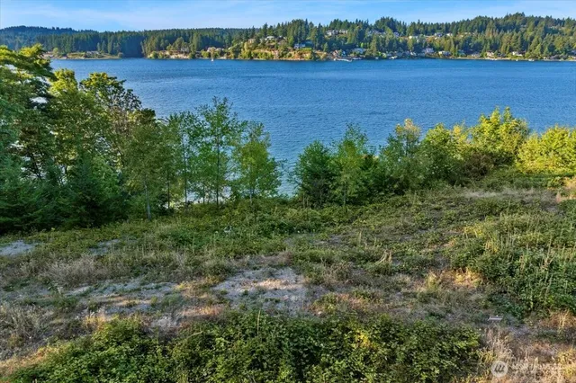an aerial view of a houses with a lake view