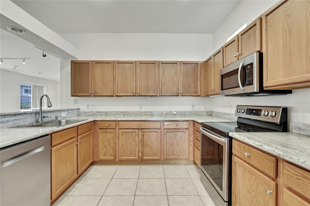 8049 Sanguinelli Road Land O Lakes, FL 34637 - Photo 11 of 45 a kitchen with stainless steel appliances granite countertop a sink and stove top oven