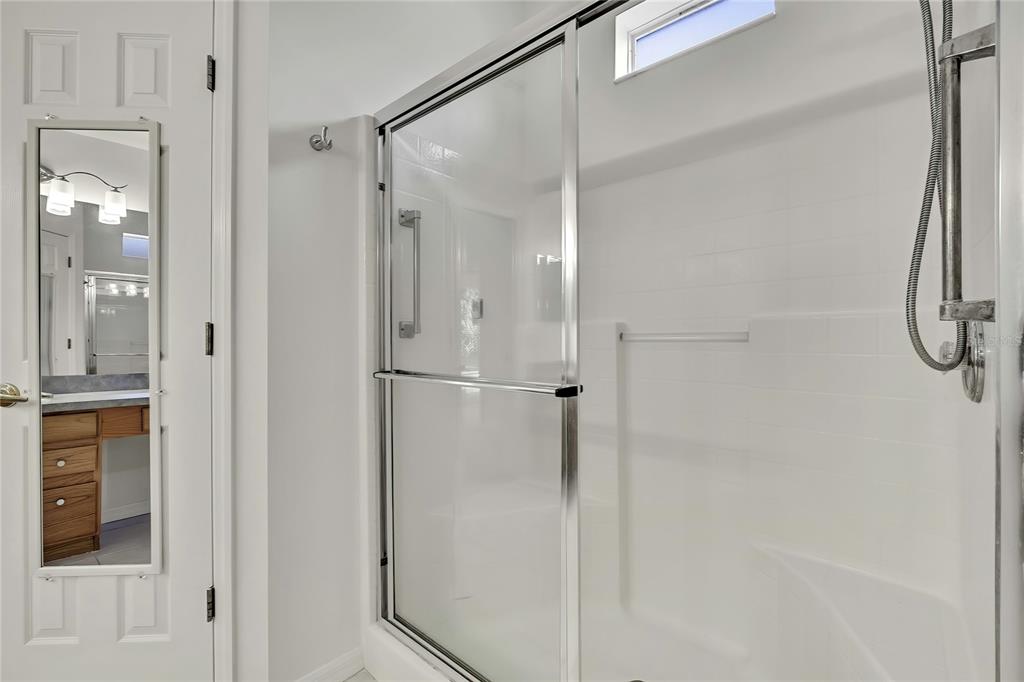 8049 Sanguinelli Road Land O Lakes, FL 34637 - Photo 24 of 45 a bathroom with a glass shower door
