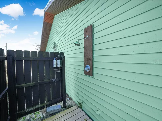 a view of wooden balcony