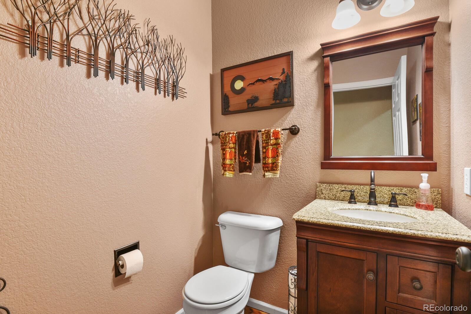 10144 Spring Water Court Highlands Ranch, CO 80129 - Photo 12 of 40 a bathroom with a toilet sink and mirror