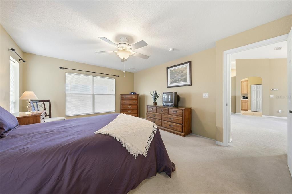 17083 Southeast 115th Terrace Road Summerfield, FL 34491 - Photo 20 of 61 a spacious bedroom with a large bed and a chandelier