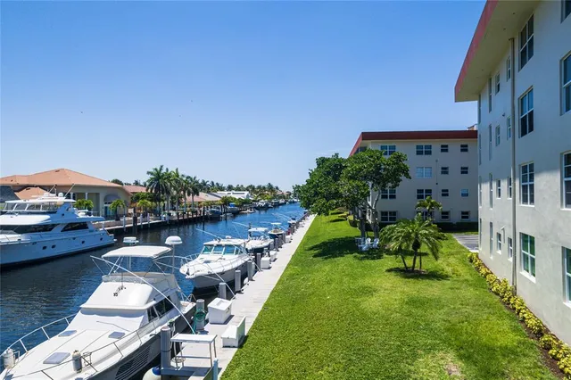 a view of a lake with couches