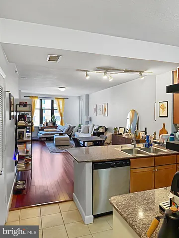 a kitchen with lots of counter top space