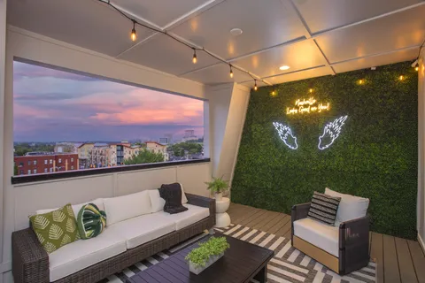 a front view of a building with street view