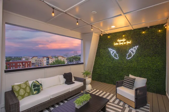 a front view of a building with street view