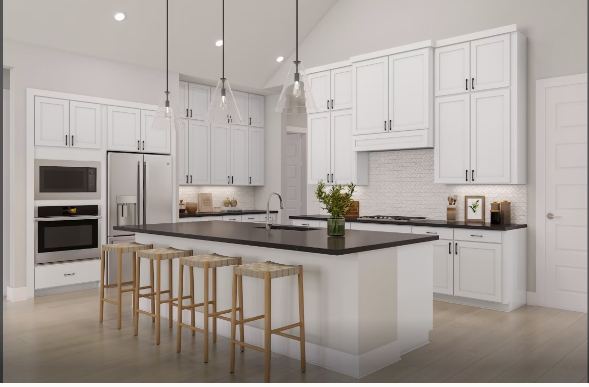 2627 Goodman Ridge Drive Rosharon, TX 77583 - Photo 2 of 12 a kitchen with granite countertop white cabinets and white appliances
