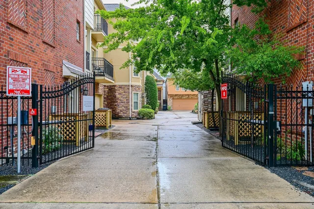 a view of a street with sitting area