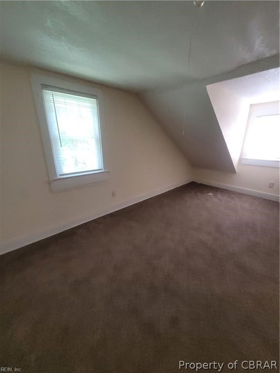 863 Urbanna Road Saluda, VA 23149 - Photo 17 of 24 Bonus room with a wealth of natural light, dark colored carpet, and vaulted ceiling