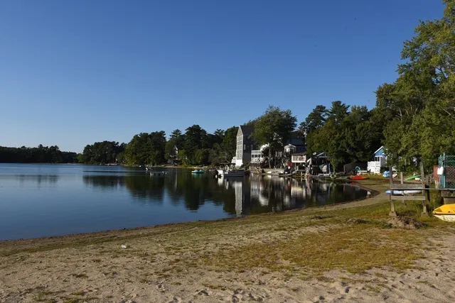 a view of a lake with houses