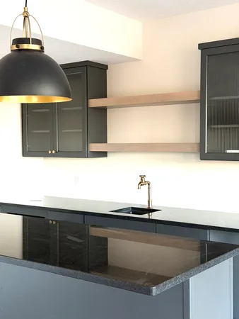 a view of a room with shelves