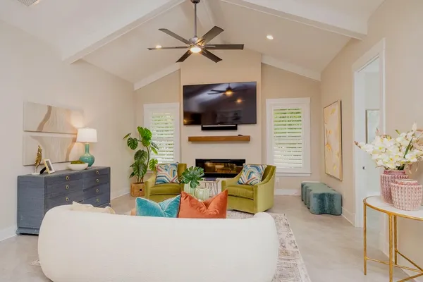 a view of a yard with an outdoor space