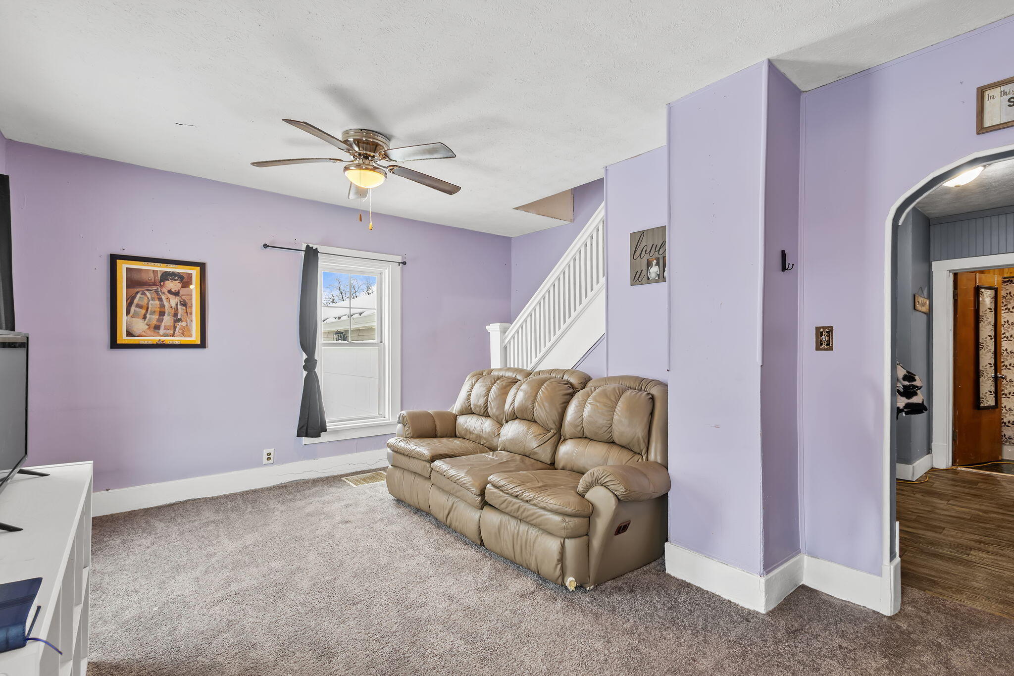 319 East Oak Street Rensselaer, IN 47978 - Photo 7 of 33 a living room with furniture and a ceiling fan