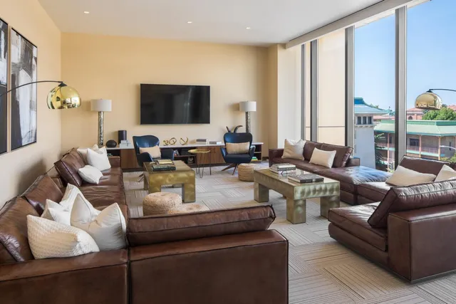 a view of a patio with furniture and a table