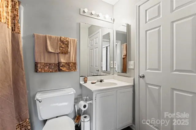 a bathroom with a sink toilet vanity and shower