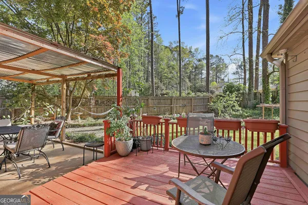 a view of a patio on the deck