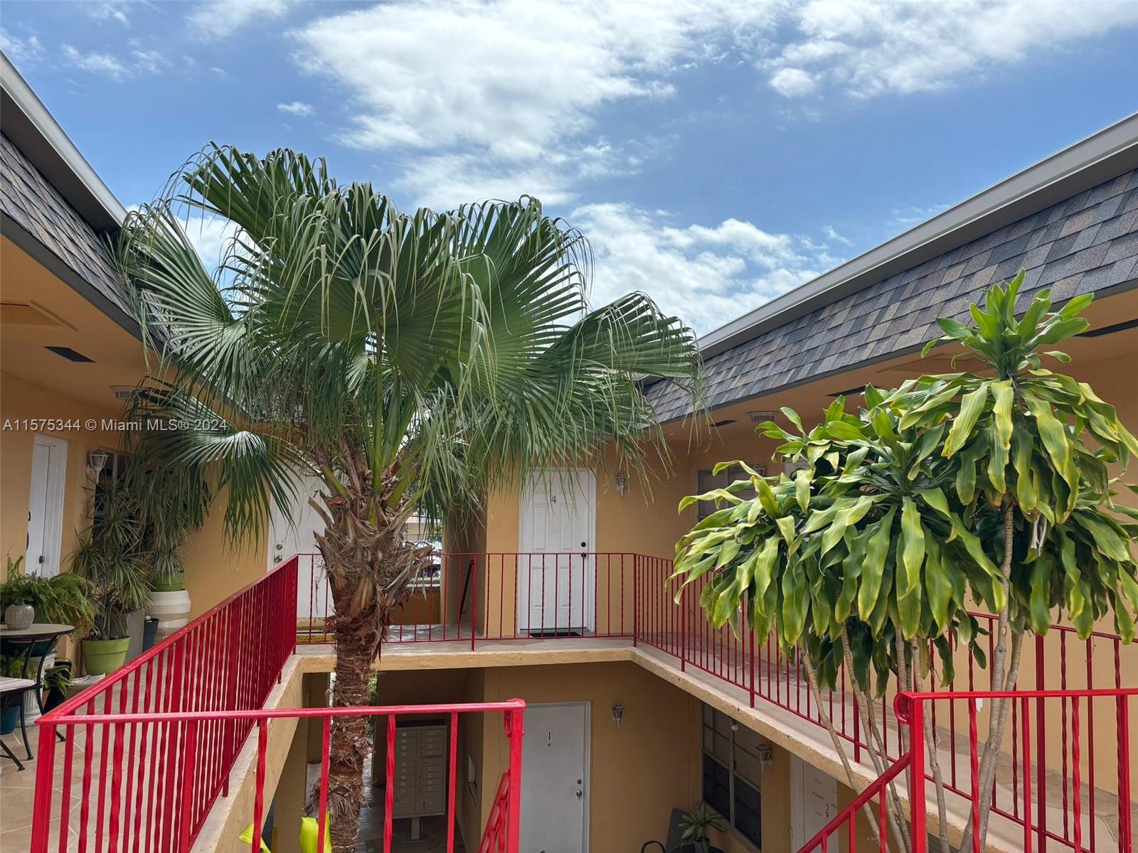 a view of a palm plant that is in front of house