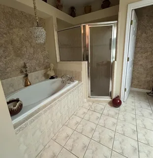 a bathroom with a bathtub