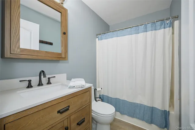 a bathroom with a sink a toilet and a mirror