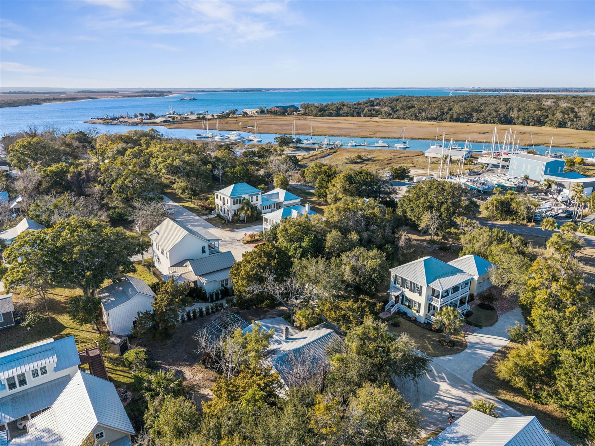 1012 Ladies Street Fernandina Beach, FL 32034 - Photo 43 of 64 an aerial view of a city with lots of residential buildings and ocean view in back
