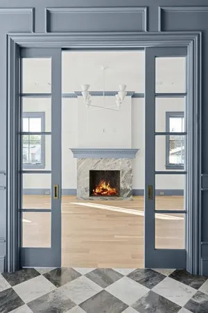 a view of a livingroom with a fireplace