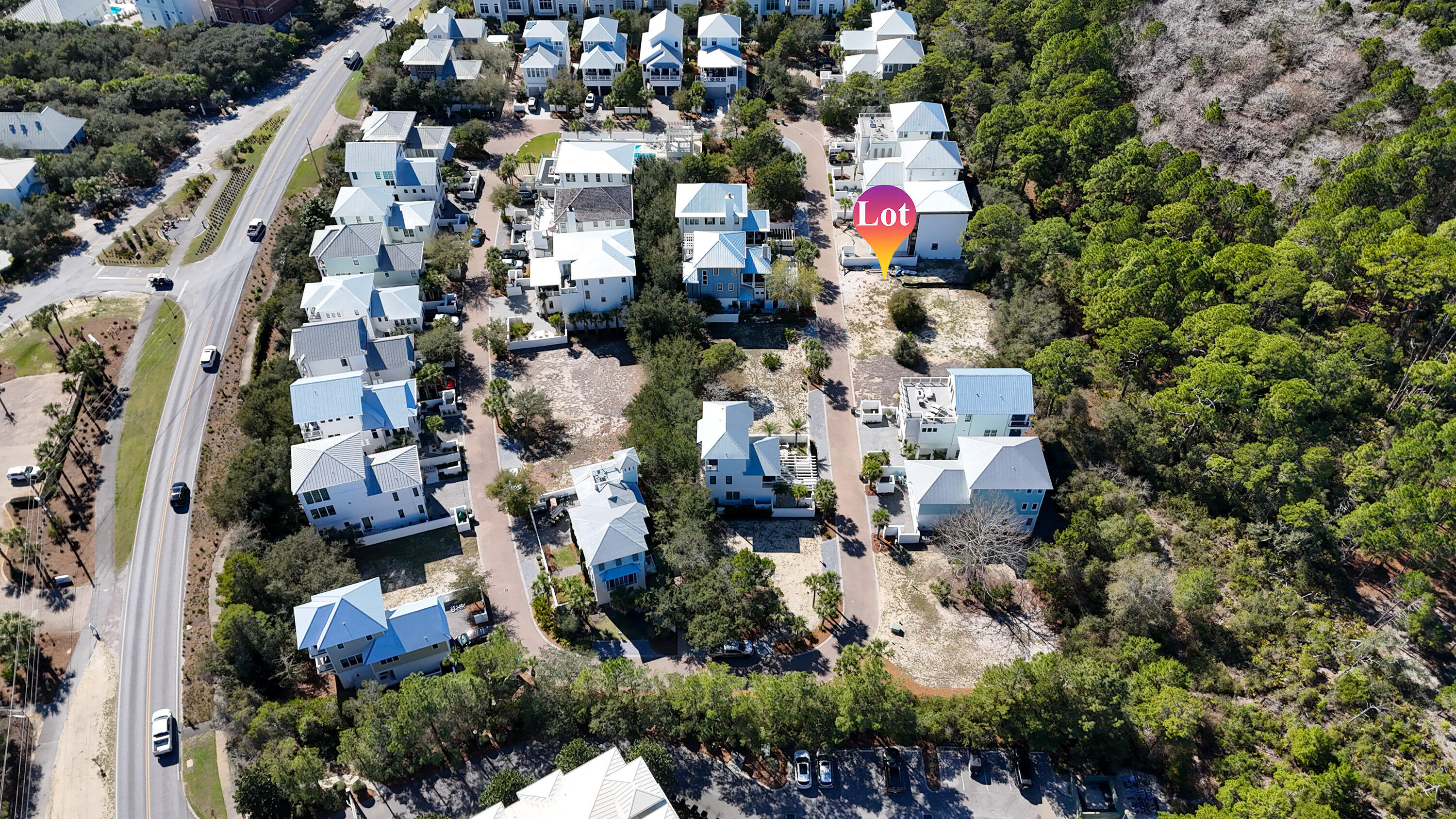 an aerial view of multiple house