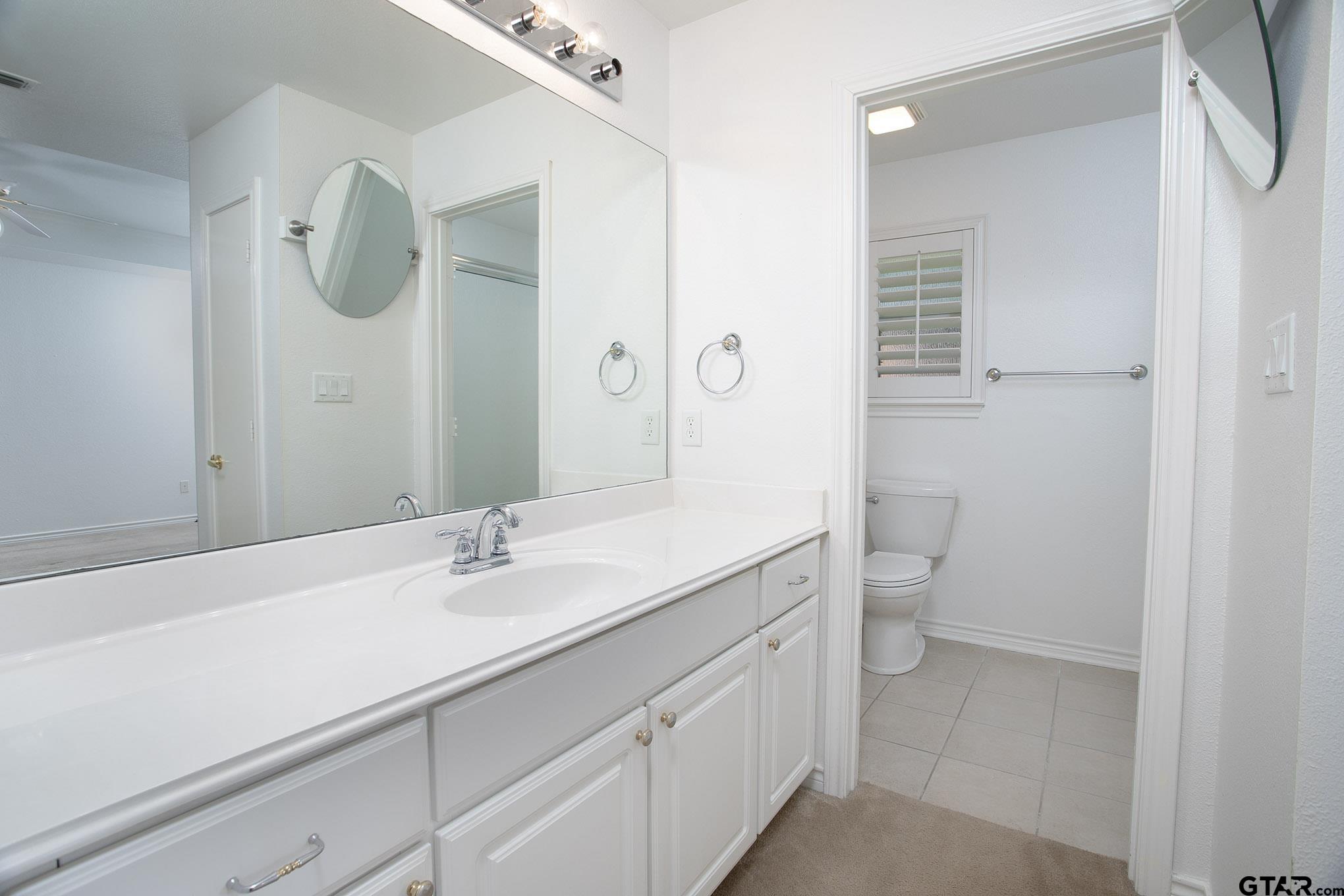 1521 Rice Road, Unit E105 Tyler, TX 75703 - Photo 19 of 32 a bathroom with a sink a toilet and shower