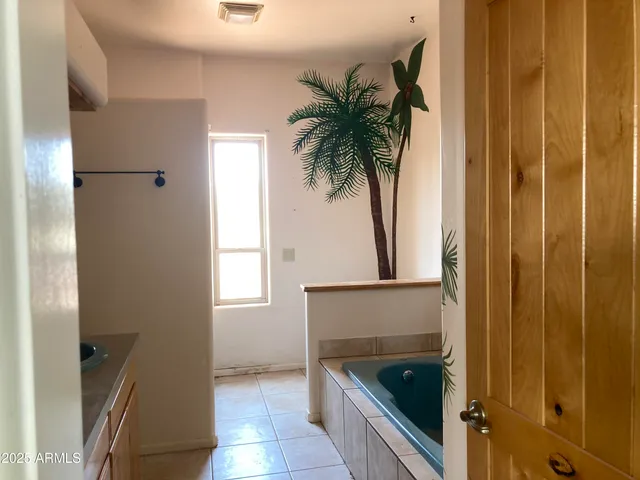 a bathroom with a window