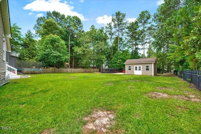 a garden view with a seating space