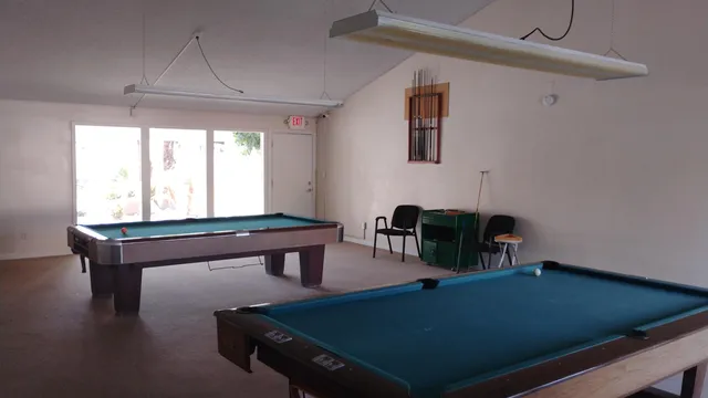 a view of a swimming pool with a patio and a garden