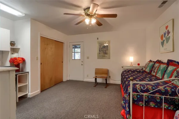 an aerial view of a swimming pool