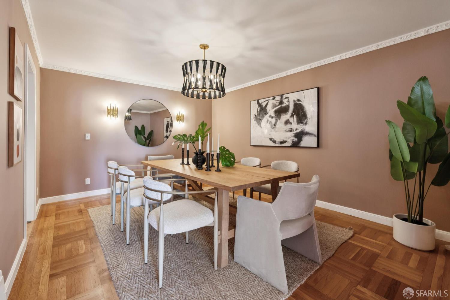 1942 24th Avenue San Francisco, CA 94116 - Photo 18 of 84 a view of a dining room with furniture a chandelier and wooden floor