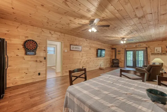 a living room with furniture and a table