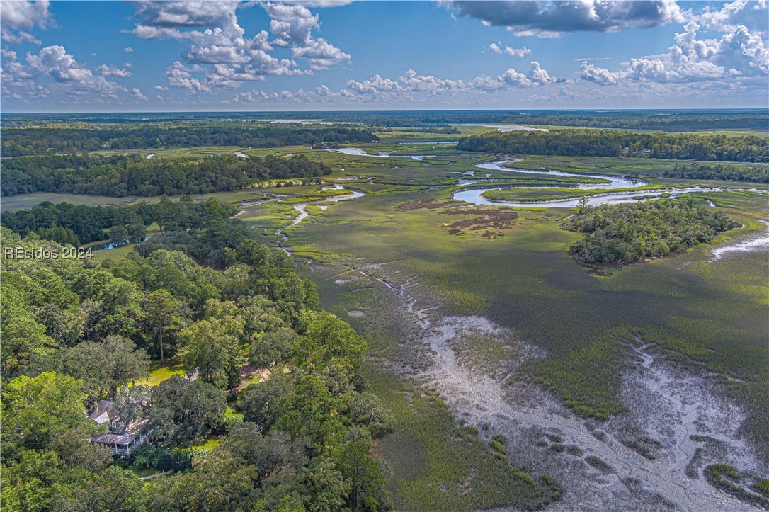 92 Dean Hall Road Seabrook, SC 29940 - Photo 14 of 99 Long range riverfront views and frontage from the property's 3200' of shoreline; viewings from N (at the bottom of the aerial image) to S (at the top of the aerial image)
