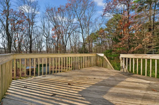 a view of a backyard with large trees