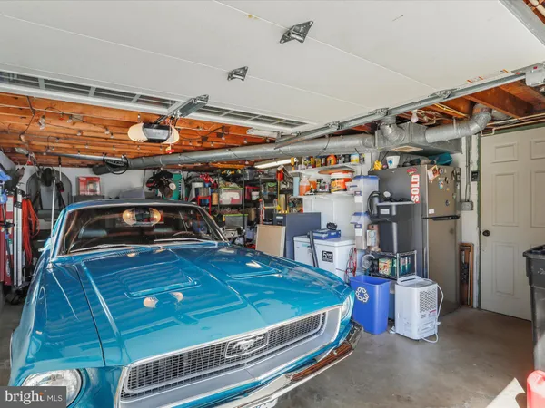 a car is parked in a garage