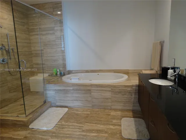 a bathroom with a bathtub