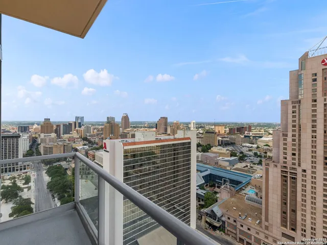 a view of a city from a balcony