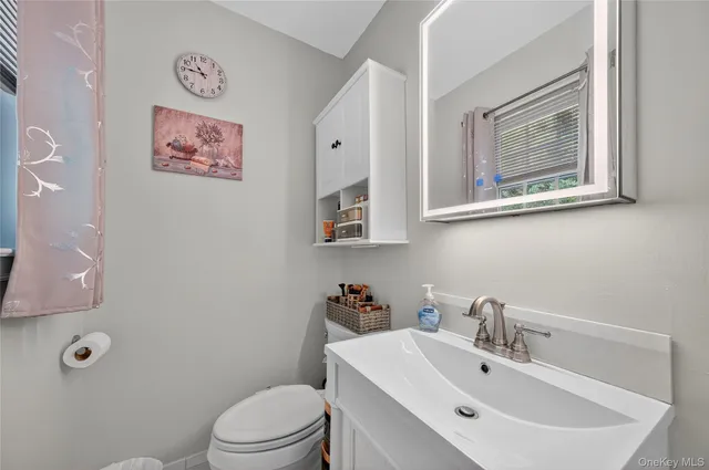 a bathroom with a toilet a sink and mirror