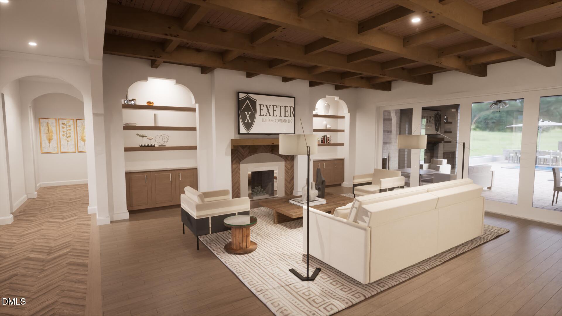 613 Sampson Street Raleigh, NC 27609 - Photo 19 of 32 a living room with furniture a fireplace and a chandelier