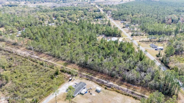 a view of a forest with a street