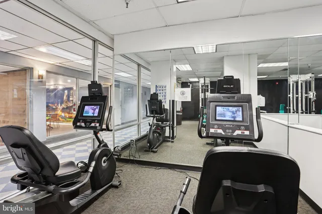 a view of a room with gym equipment