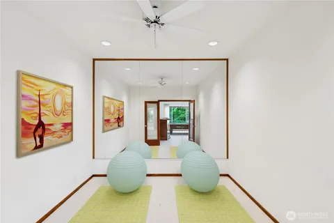 a view of a room with a window