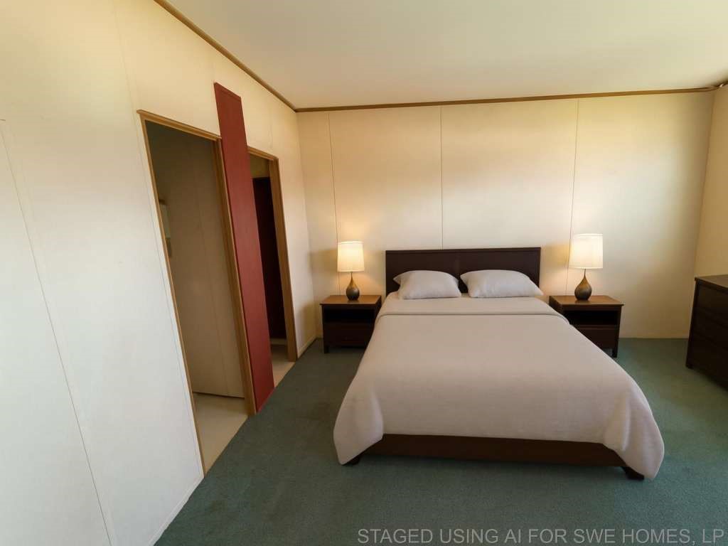 110 Bell Street Bangs, TX 76823 - Photo 5 of 10 a bedroom with a bed and a large mirror