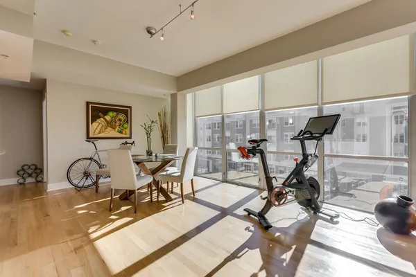 a view of a room with gym equipment