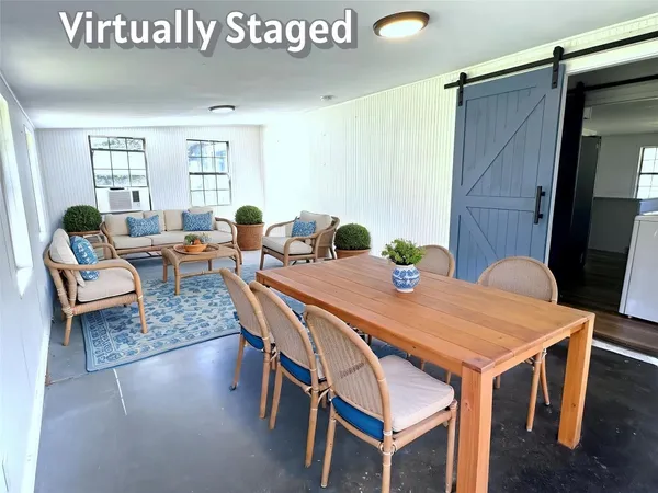 a view of a dining area with furniture