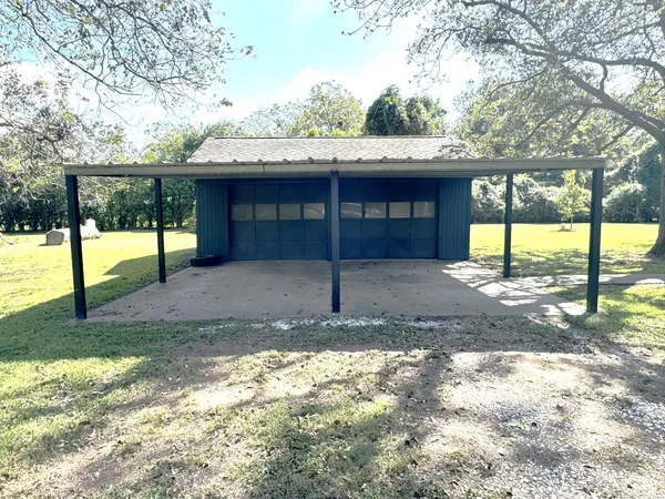 a view of a yard with a tree